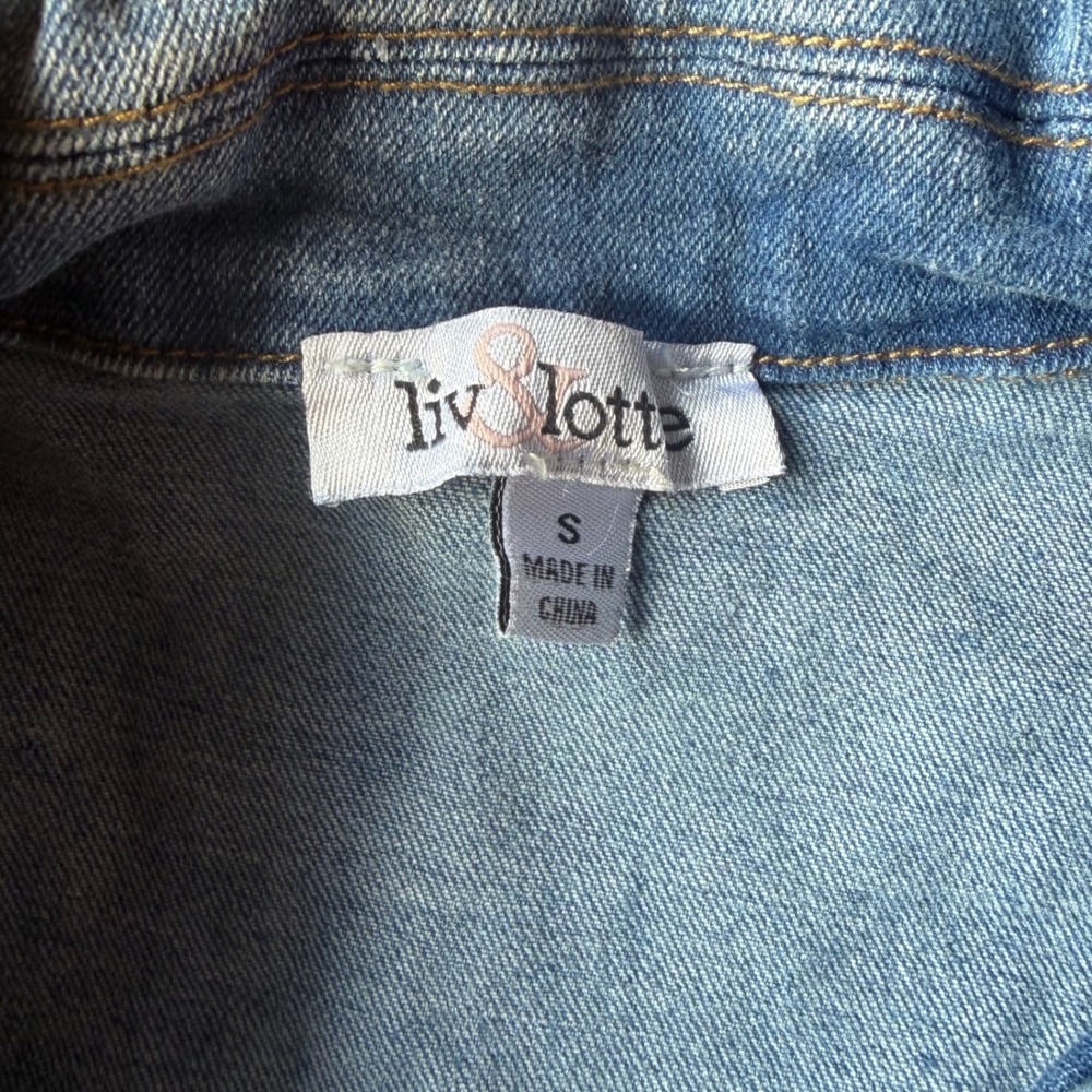 Liv Lotte Women Light Wash Denim Zip Up Short Sleeve Mini Dress Small Utility - Picture 4 of 4